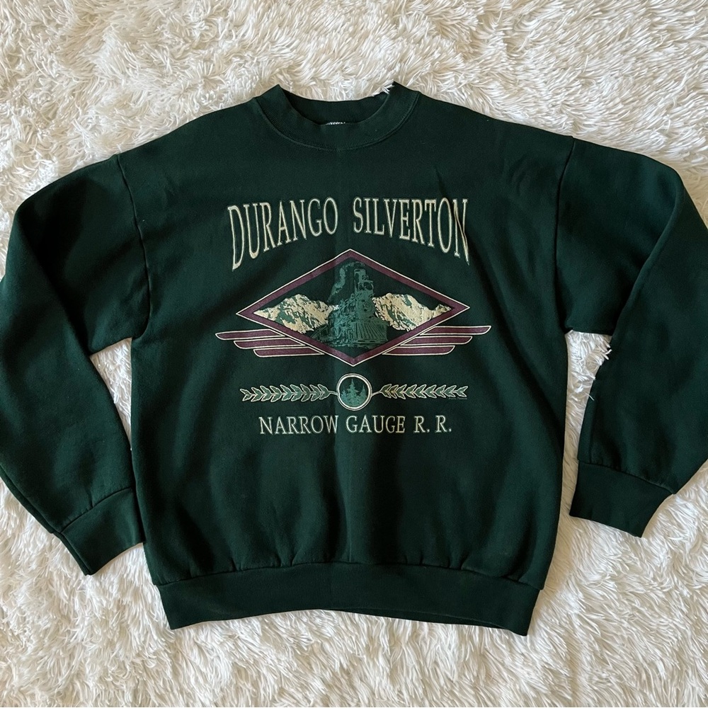 Vintage Dark Green Graphic Crewneck Sweater